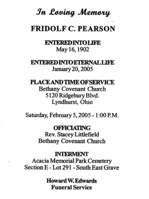 Fridolf Pearson minnesannons och dikt.