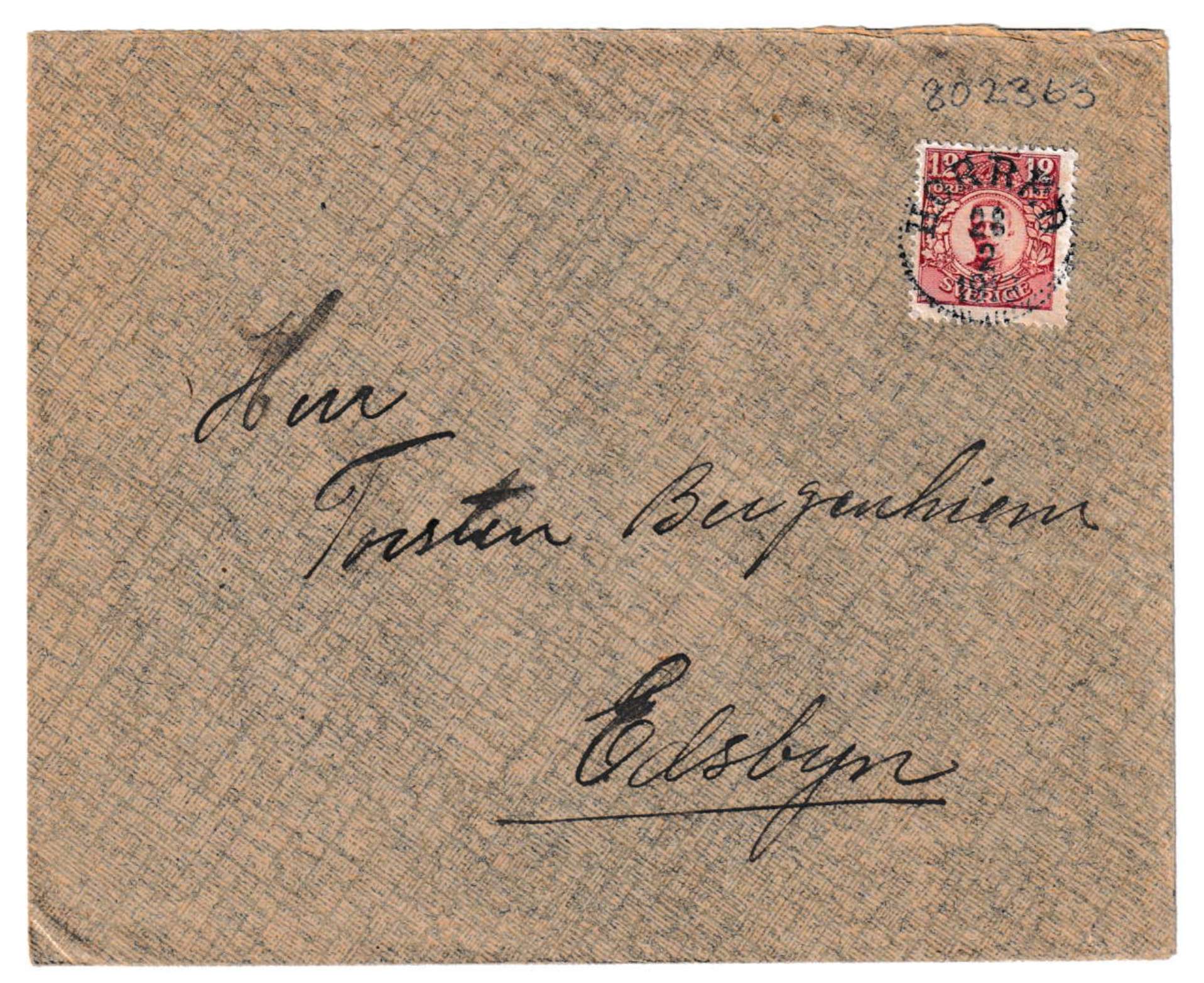 Vasse Kvarn & Såg, kondoleansbrev, 1919-02-28, kuvert. 